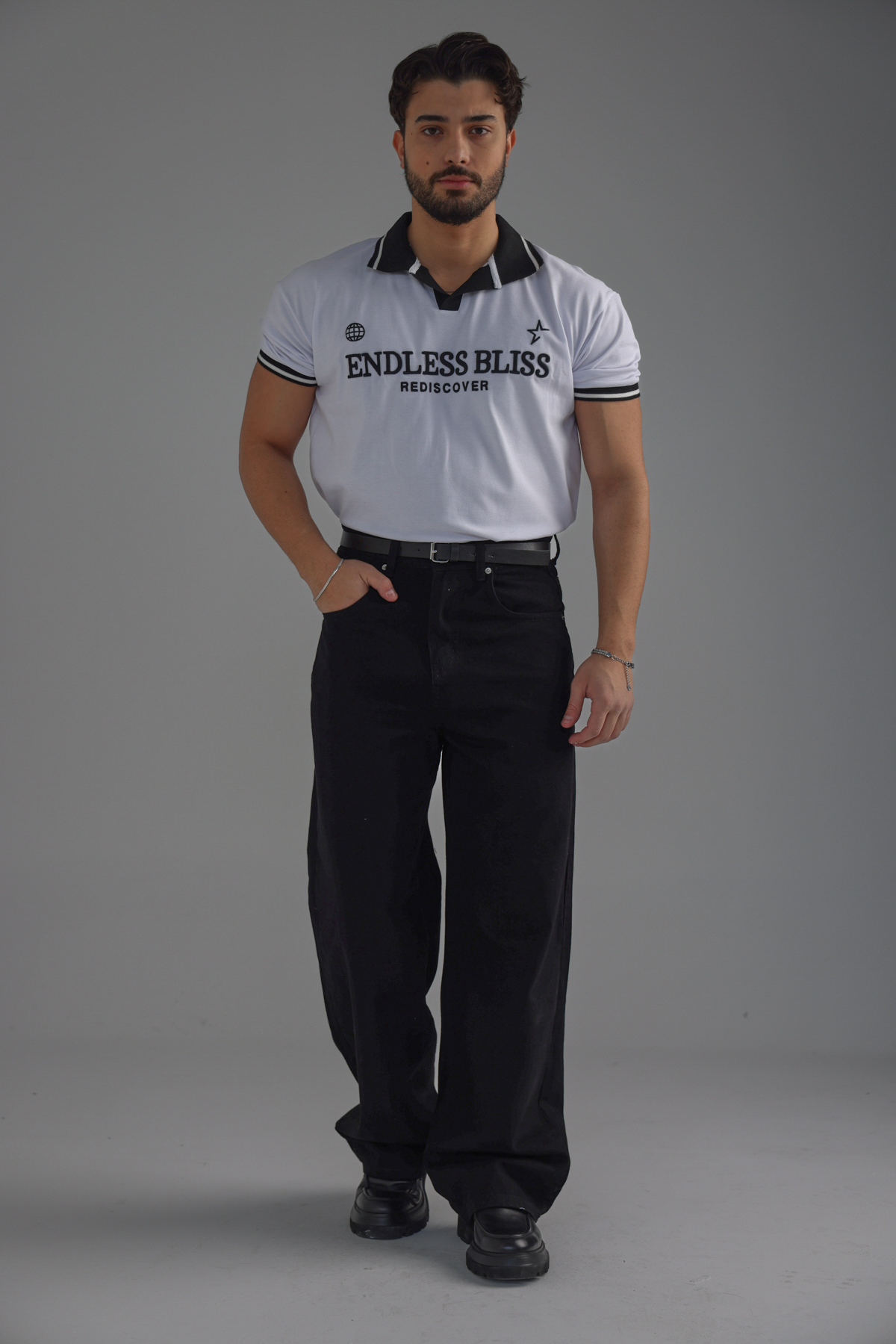 ENDLESS Baskılı Polo Yaka Tshirt Beyaz