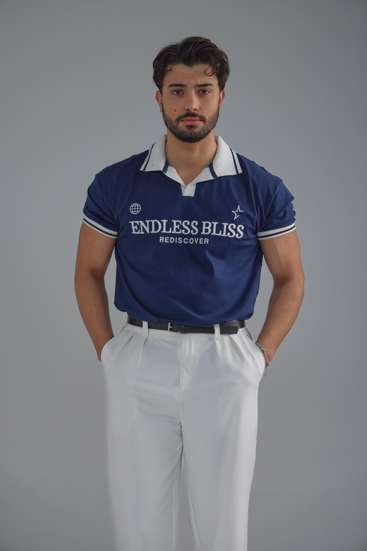 ENDLESS Baskılı Polo Yaka Tshirt Lacivert