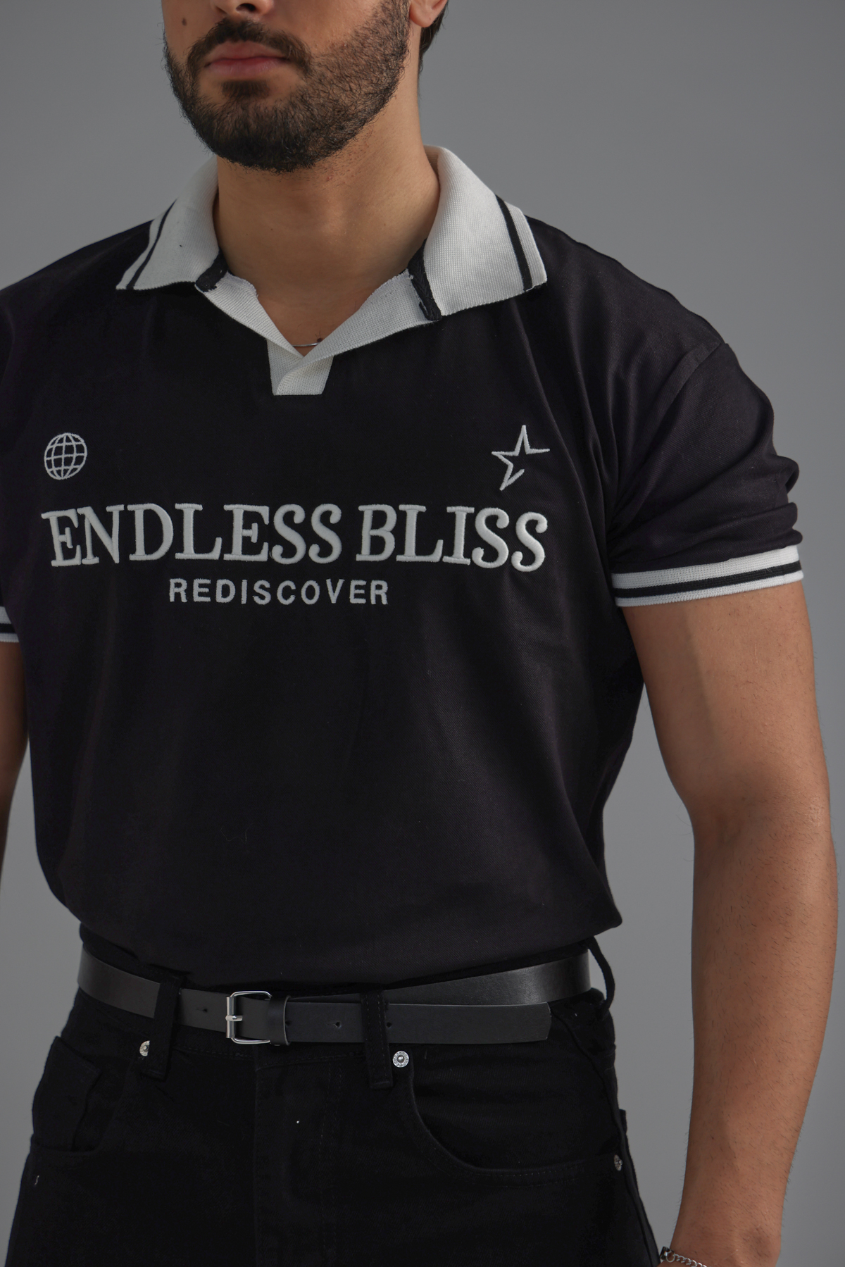 ENDLESS Baskılı Polo Yaka Tshirt Siyah