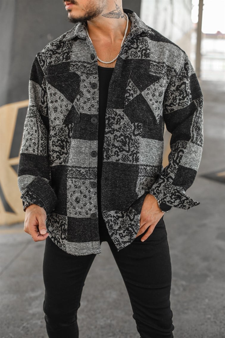 Etnik Desenli Oversize Gömlek