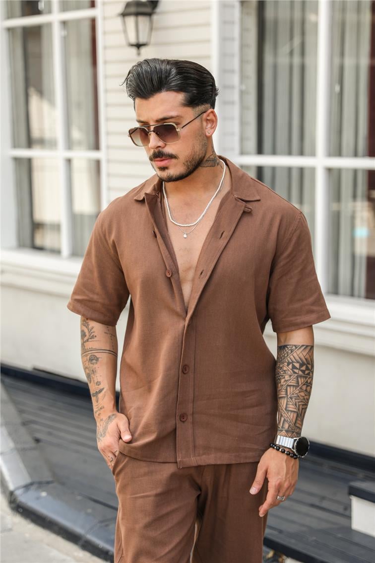 Fakir Kol Basic Oversize Gömlek Kahve