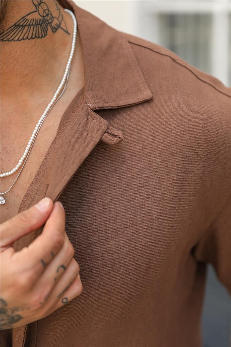 Fakir Kol Basic Oversize Gömlek Kahve