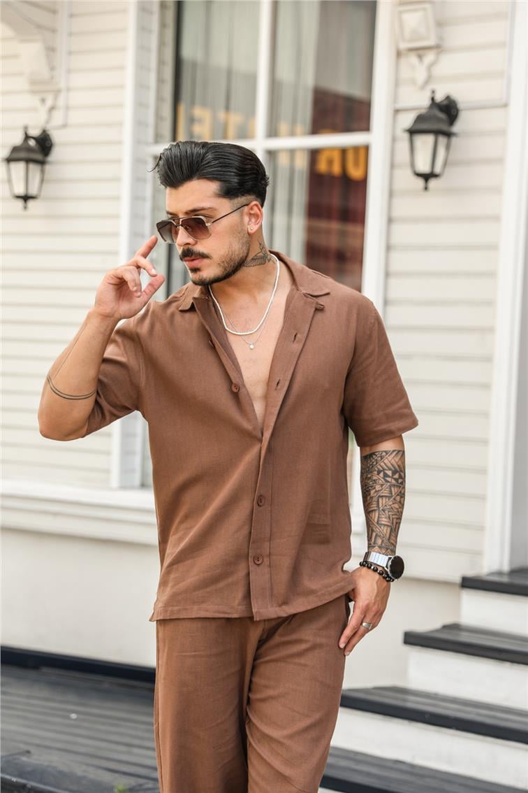 Fakir Kol Basic Oversize Gömlek Kahve
