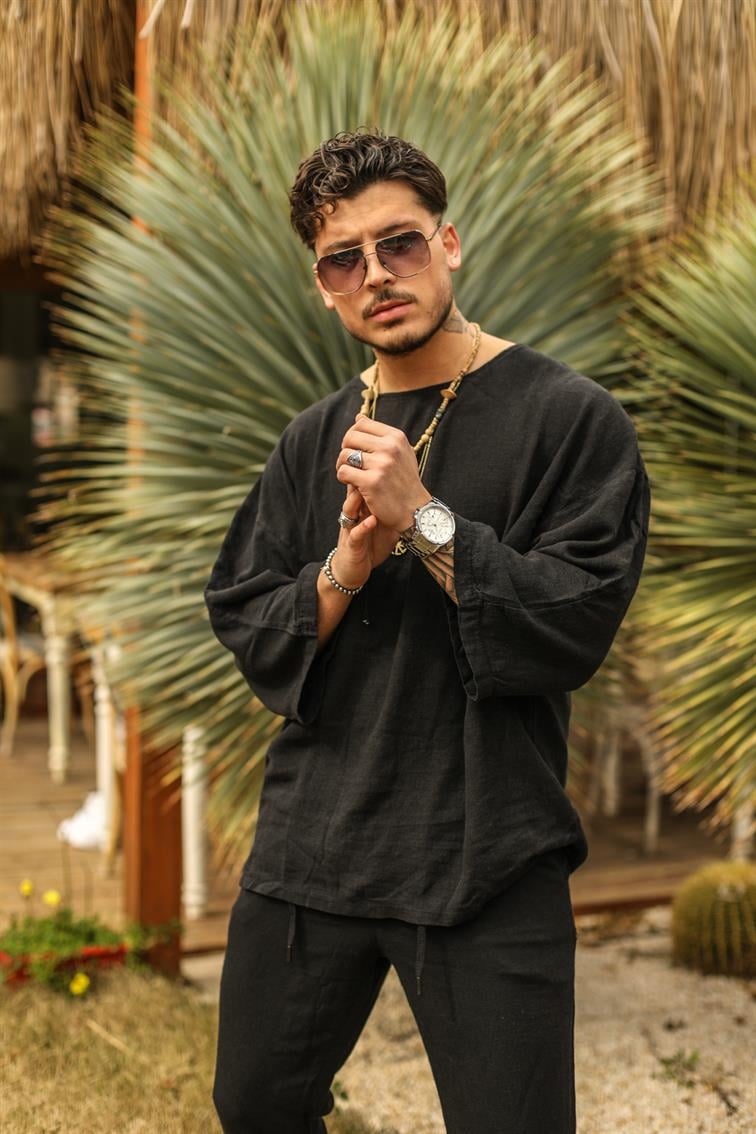 Fakir Kol Oversize T-shirt Siyah