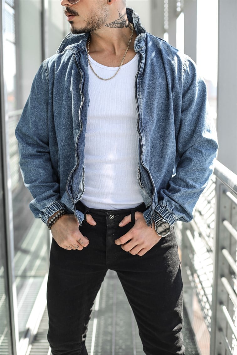 Fermuarlı Oversize Denim Ceket