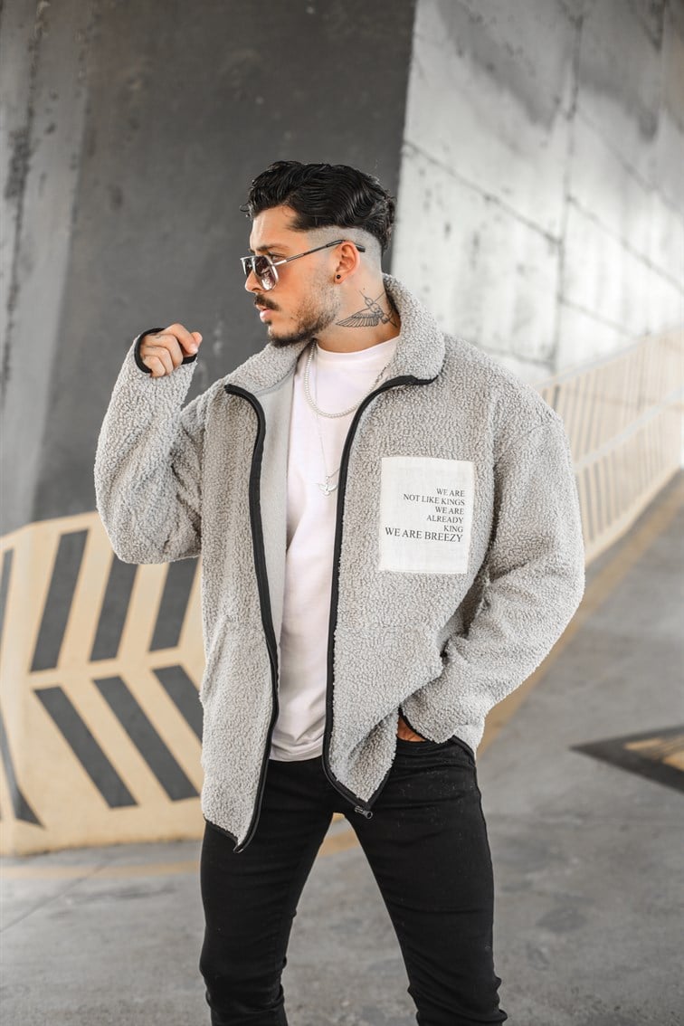 Fermuarlı Oversize Peluş Hırka