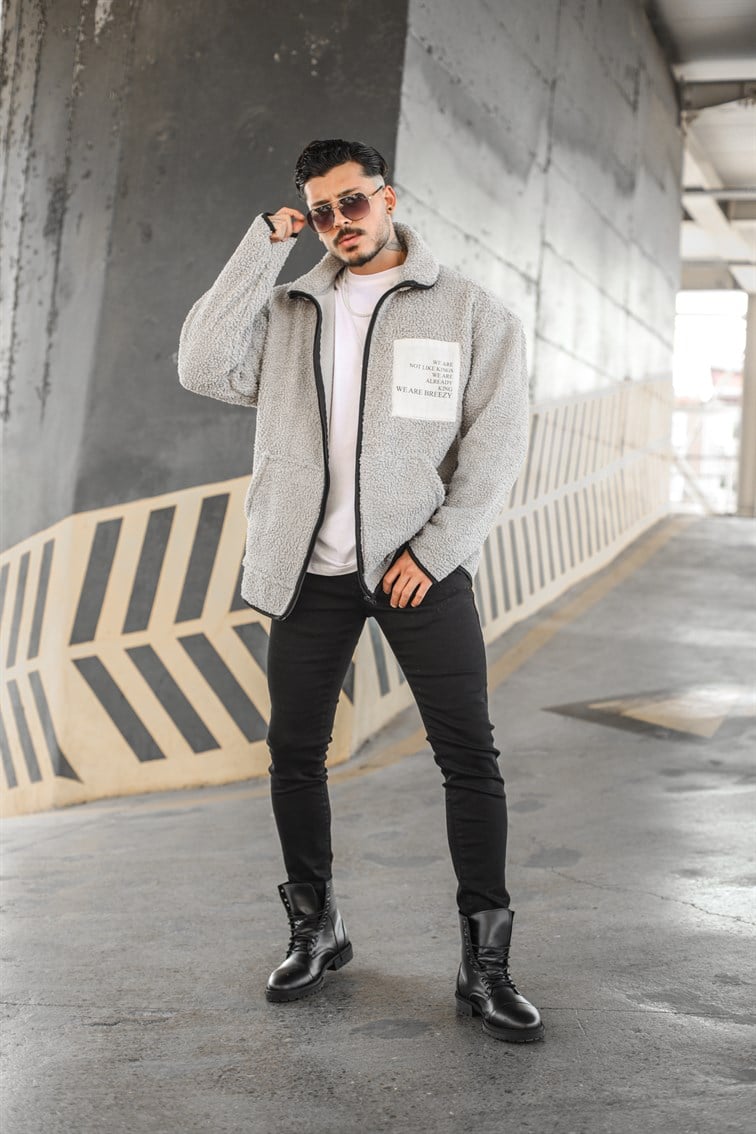 Fermuarlı Oversize Peluş Hırka
