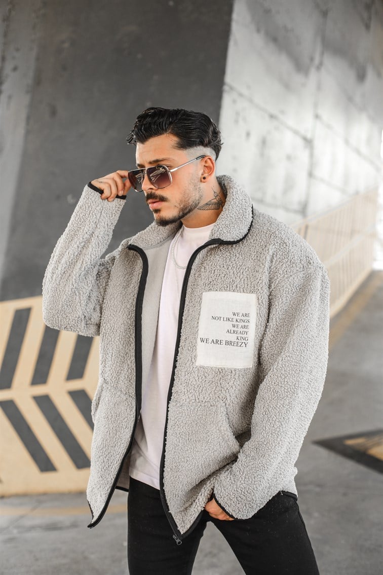 Fermuarlı Oversize Peluş Hırka
