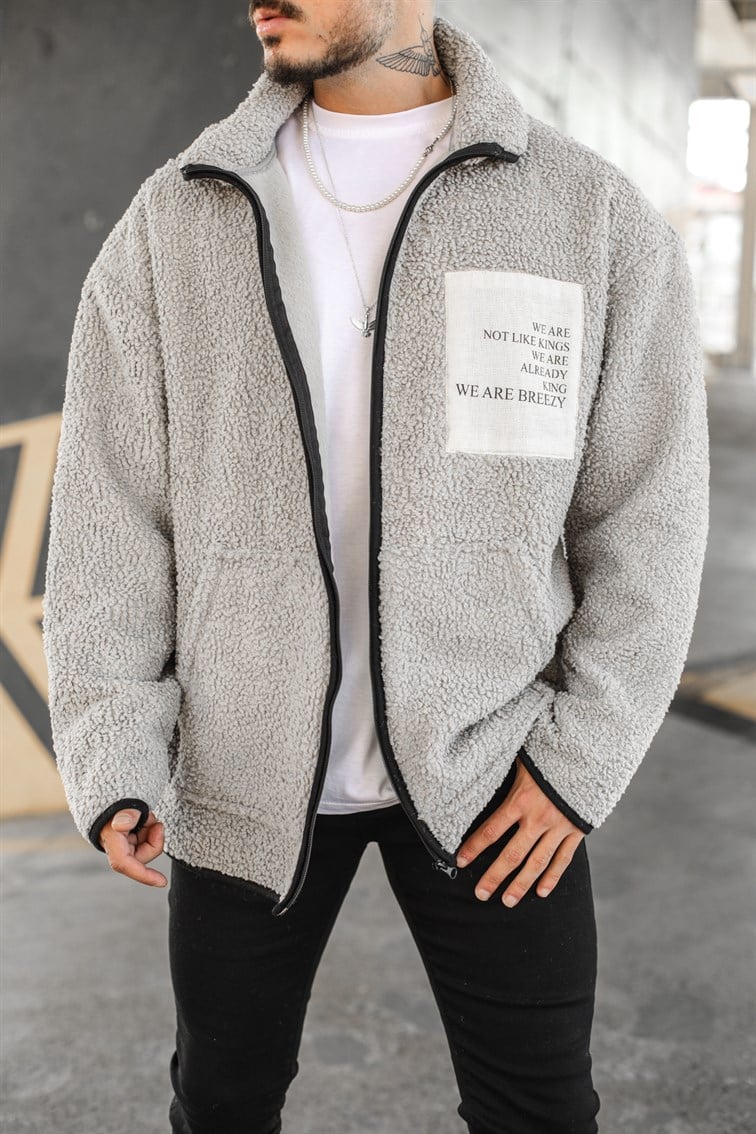 Fermuarlı Oversize Peluş Hırka
