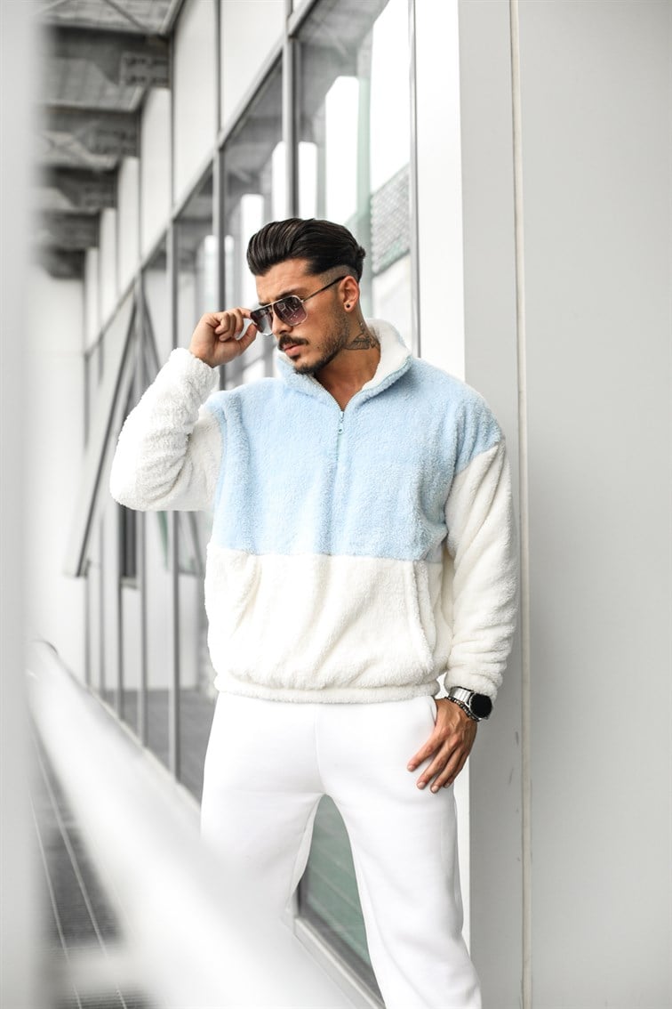 Fermuarlı Peluş Oversize Sweatshirt