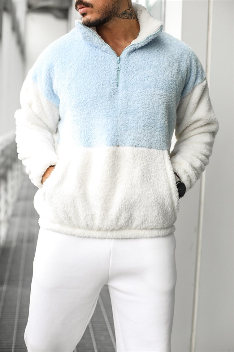 Fermuarlı Peluş Oversize Sweatshirt