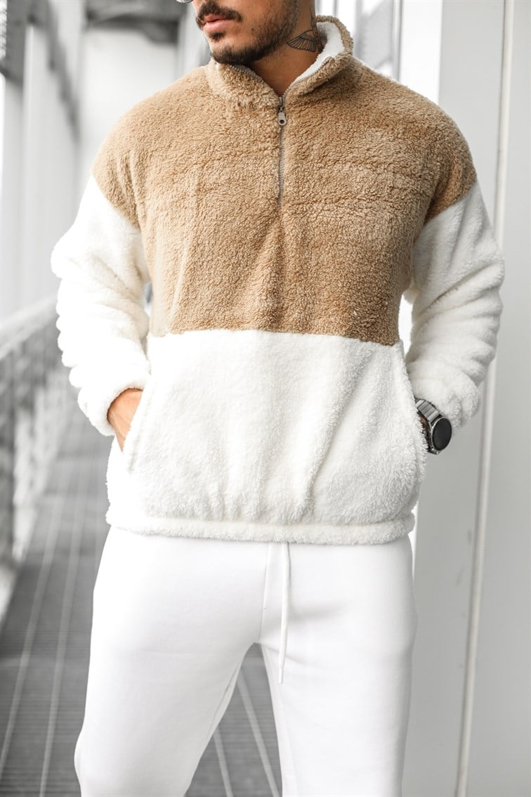 Fermuarlı Peluş Oversize Sweatshirt