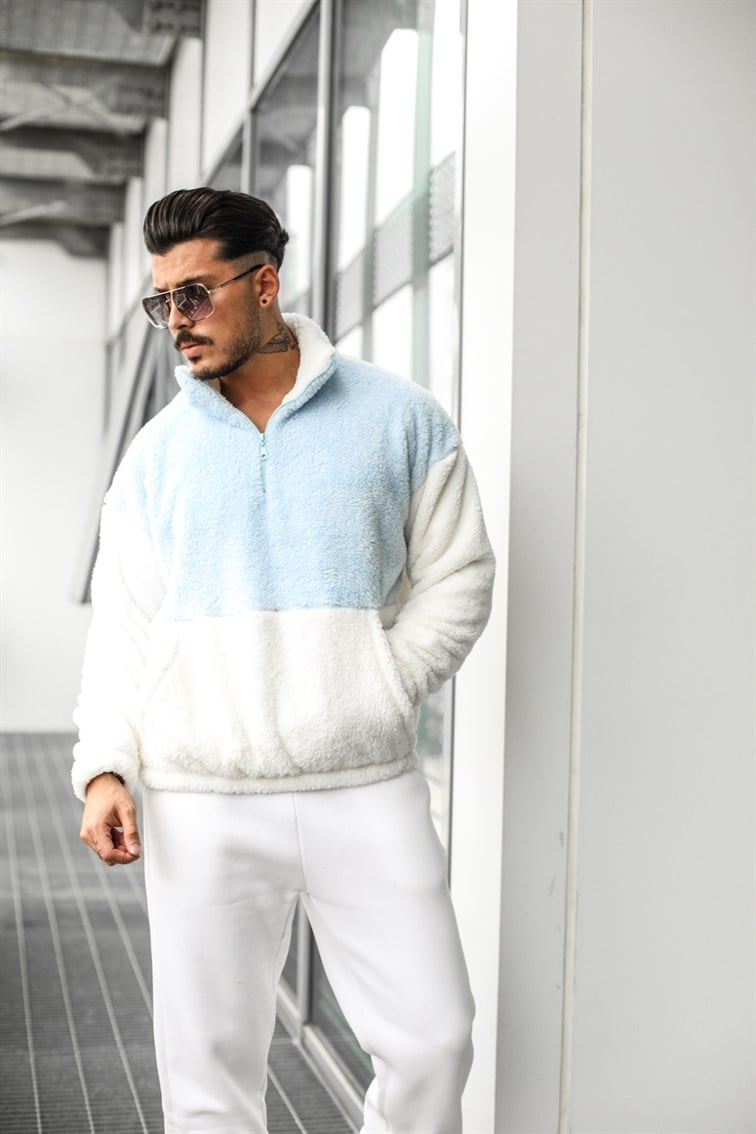 Fermuarlı Peluş Oversize Sweatshirt