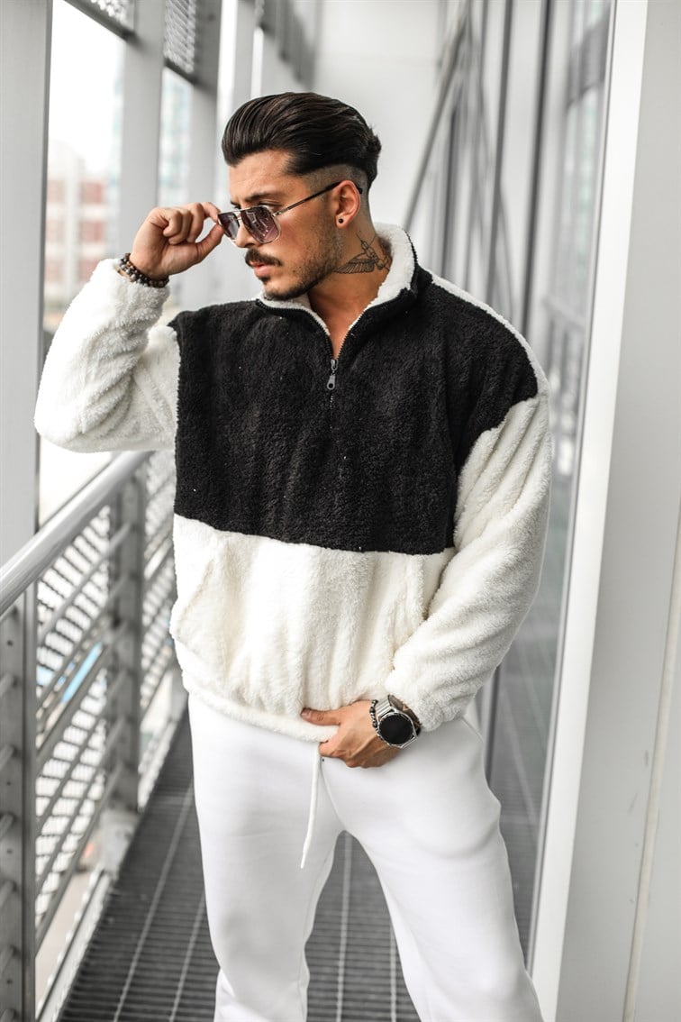 Fermuarlı Peluş Oversize Sweatshirt