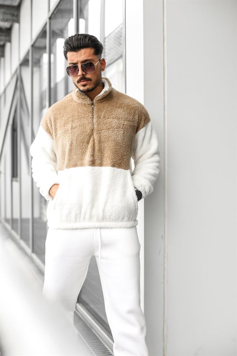 Fermuarlı Peluş Oversize Sweatshirt