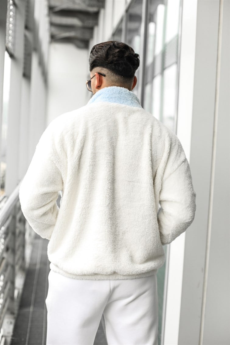 Fermuarlı Peluş Oversize Sweatshirt