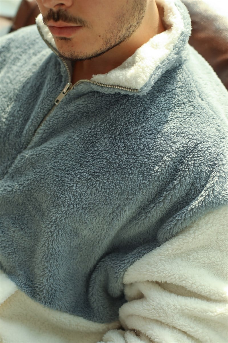 Fermuarlı Peluş Sweatshirt