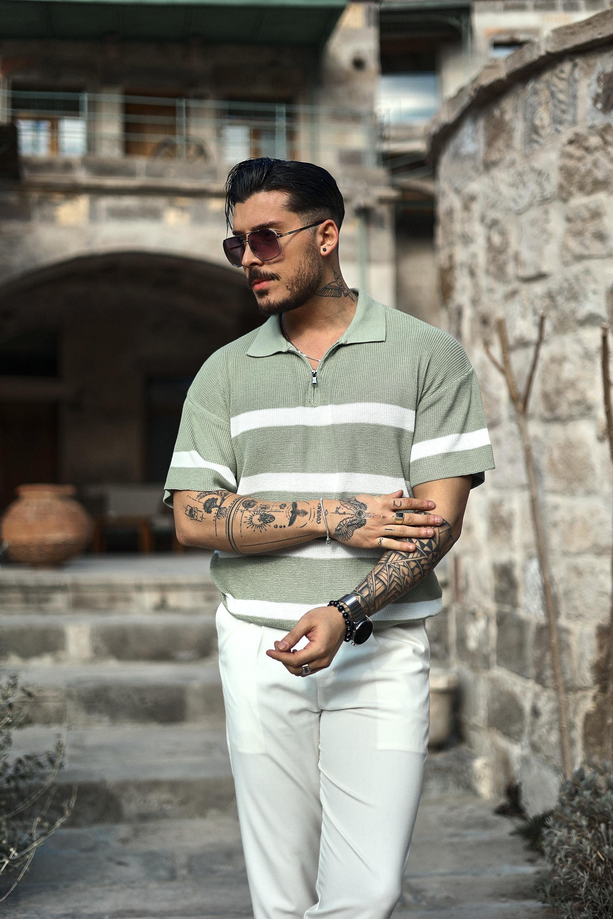 Fermuarlı Renk Geçişli Örme Triko Mint