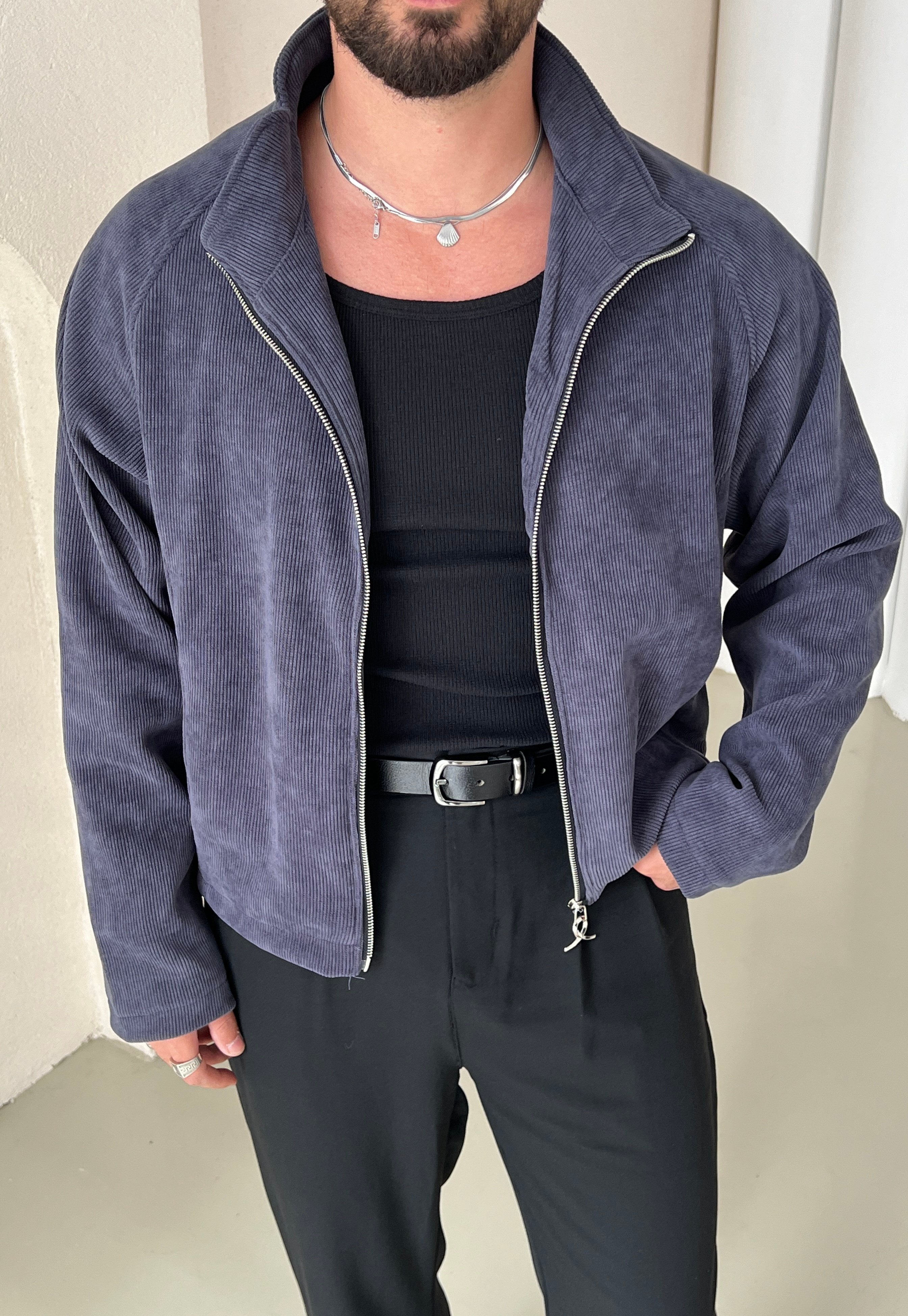 Fitilli Basic Box Fit Ceket İndigo