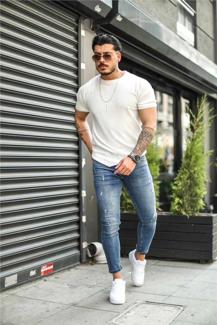 Fitilli Basic T-Shirt Beyaz