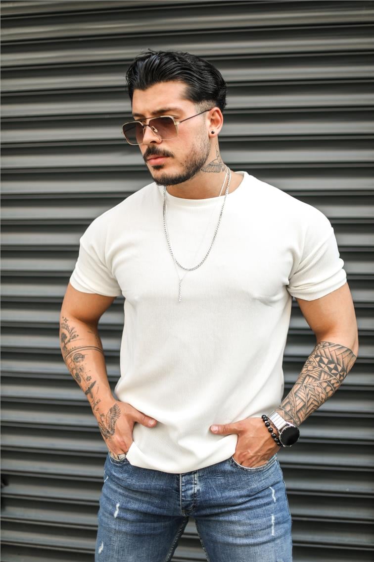 Fitilli Basic T-Shirt Beyaz