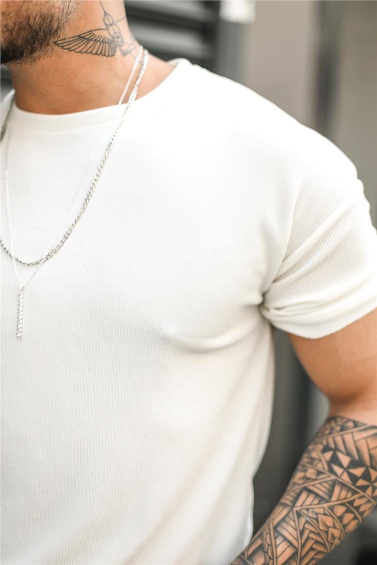 Fitilli Basic T-Shirt Beyaz