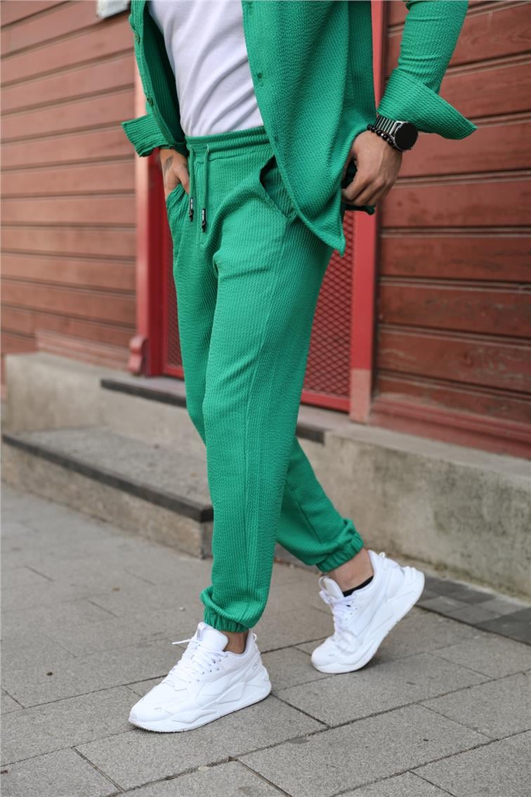 Fitilli Kabartmalı Paçası Lastikli Jogger Yeşil