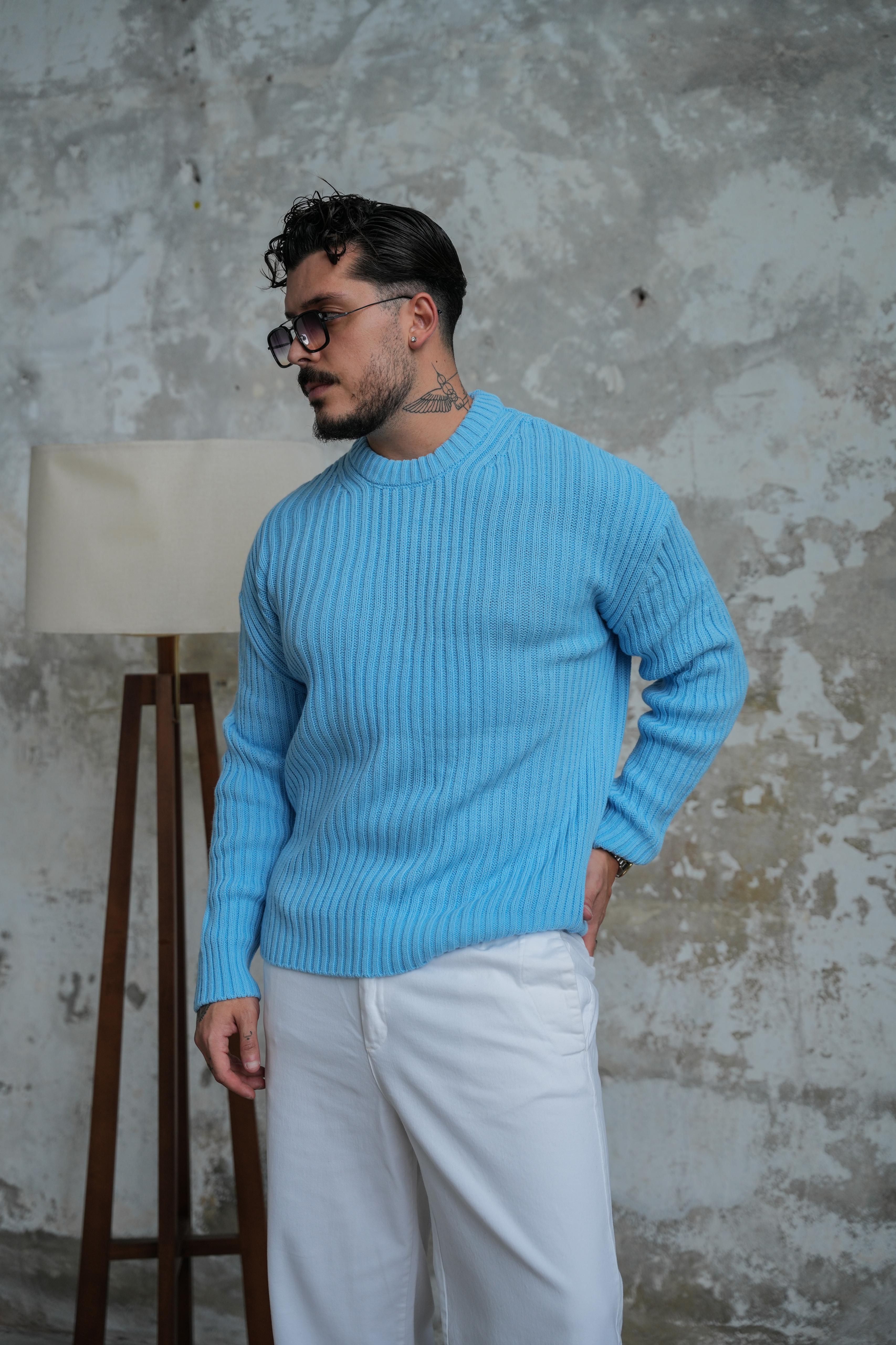 Fitilli Örme Basic Kazak Bebe Mavisi