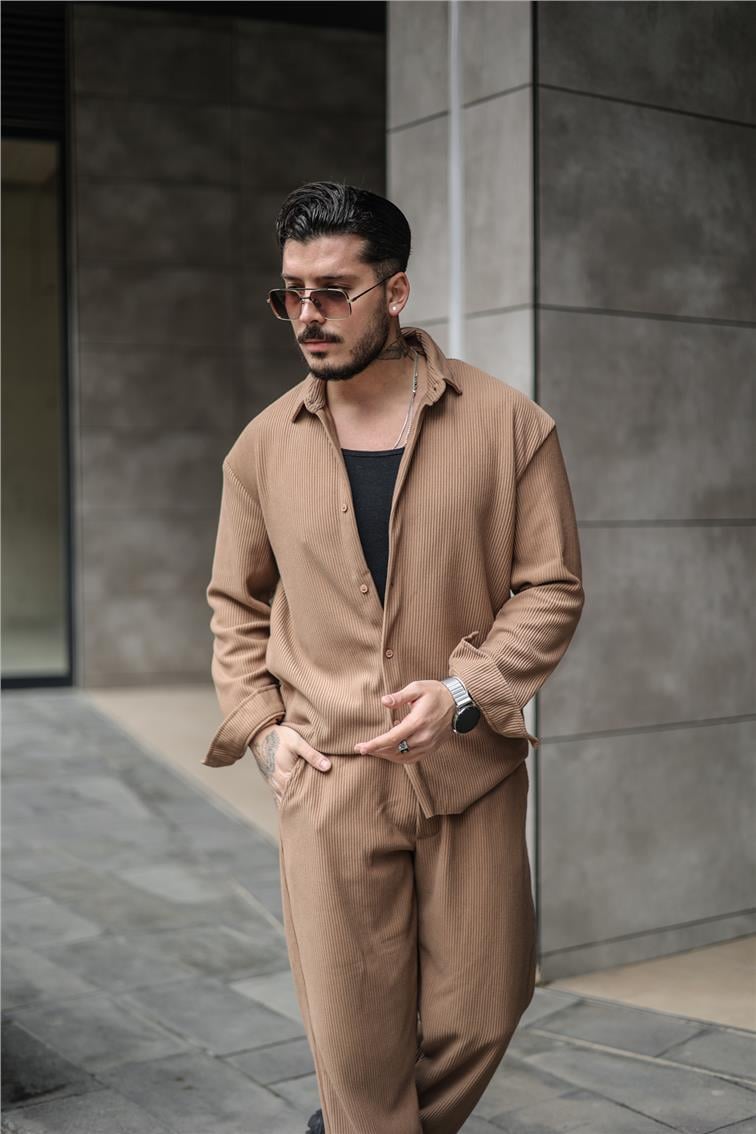 Fitilli Oversize Gömlek Camel