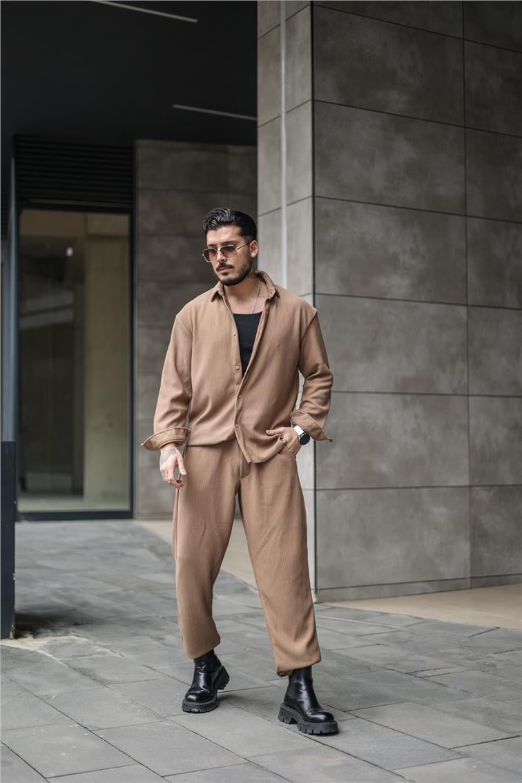Fitilli Oversize Gömlek Camel