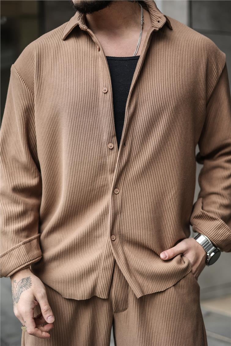 Fitilli Oversize Gömlek Camel