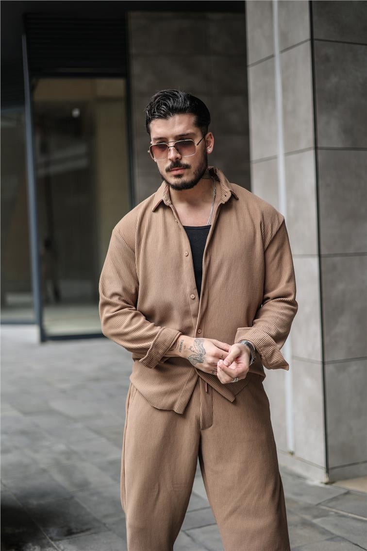 Fitilli Oversize Gömlek Camel