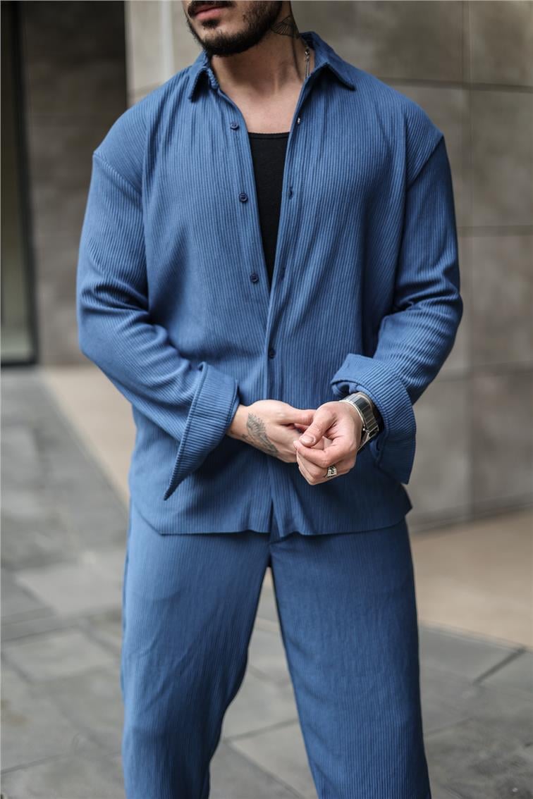 Fitilli Oversize Gömlek İndigo