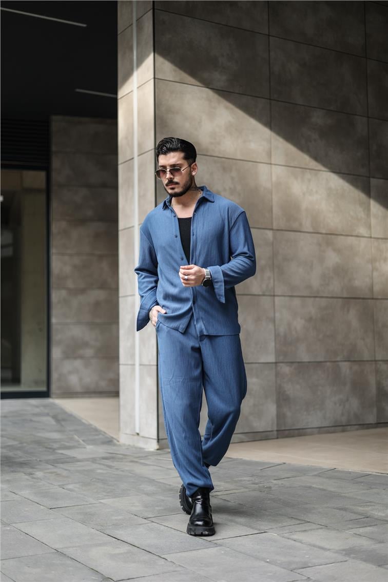 Fitilli Oversize Gömlek İndigo