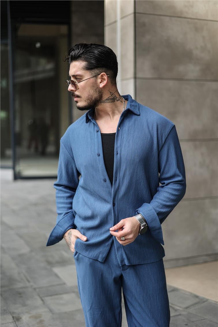 Fitilli Oversize Gömlek İndigo