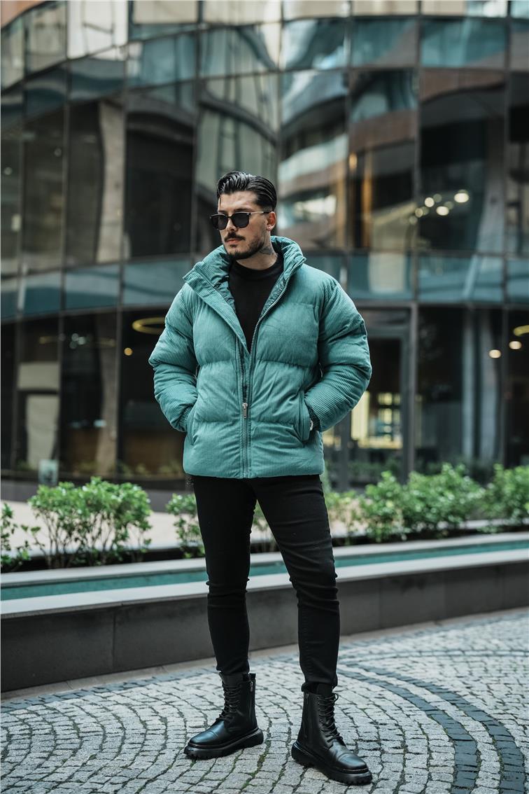 Fitilli Şişme Oversize Mont Yeşil