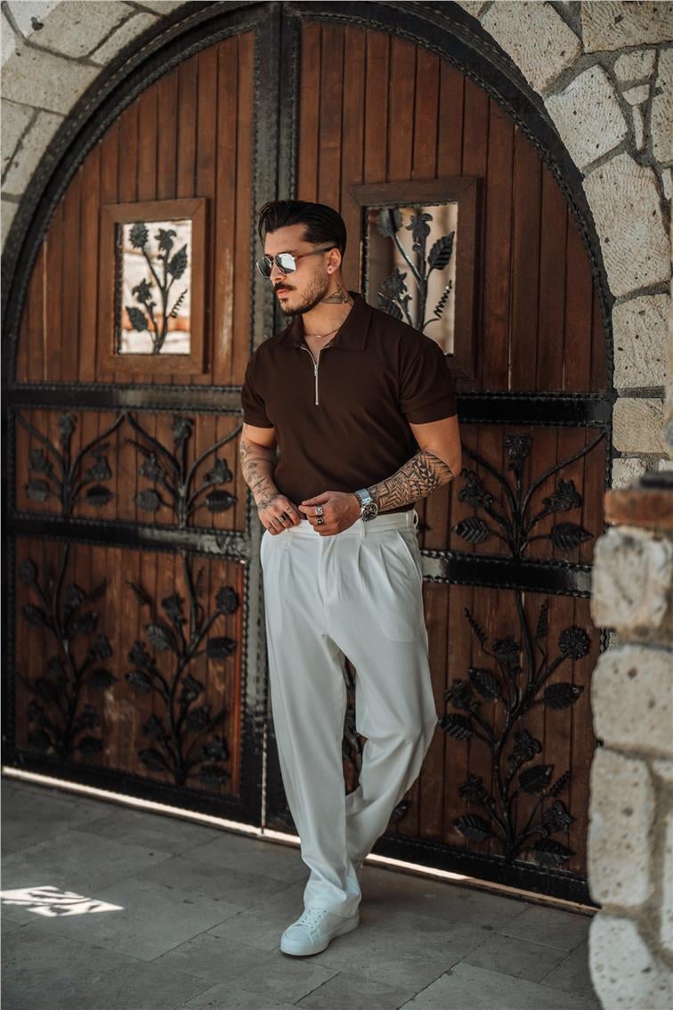 Fitilli Yarım Fermuarlı T-Shirt Acı Kahve