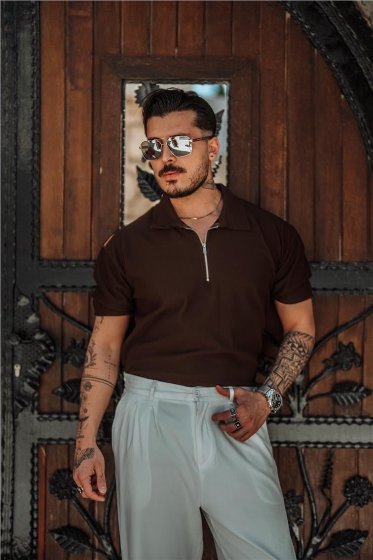 Fitilli Yarım Fermuarlı T-Shirt Acı Kahve