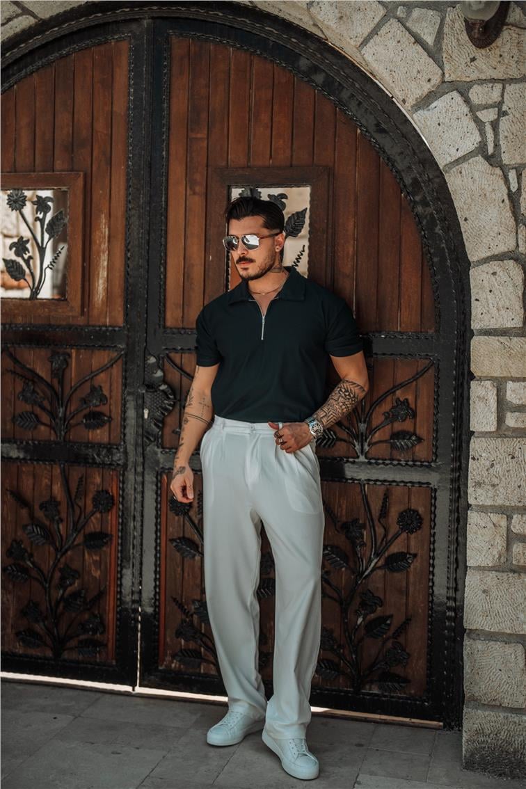Fitilli Yarım Fermuarlı T-Shirt Petrol Mavisi