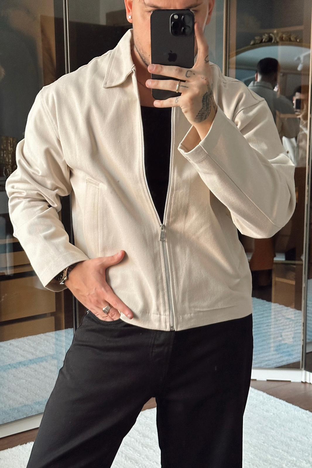 Gabardin Kot Ceket Krem