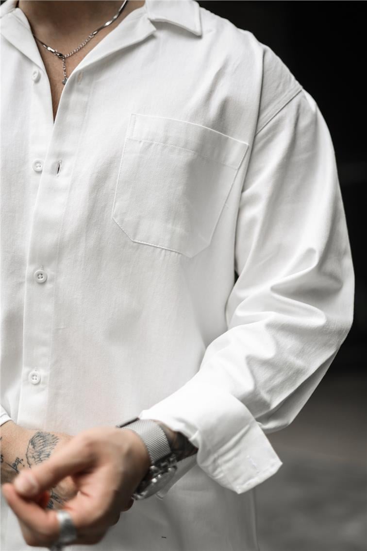 Gabardin Oversize Gömlek Beyaz