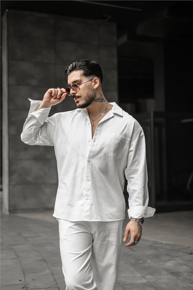 Gabardin Oversize Gömlek Beyaz
