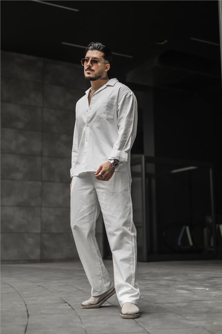 Gabardin Oversize Gömlek Beyaz