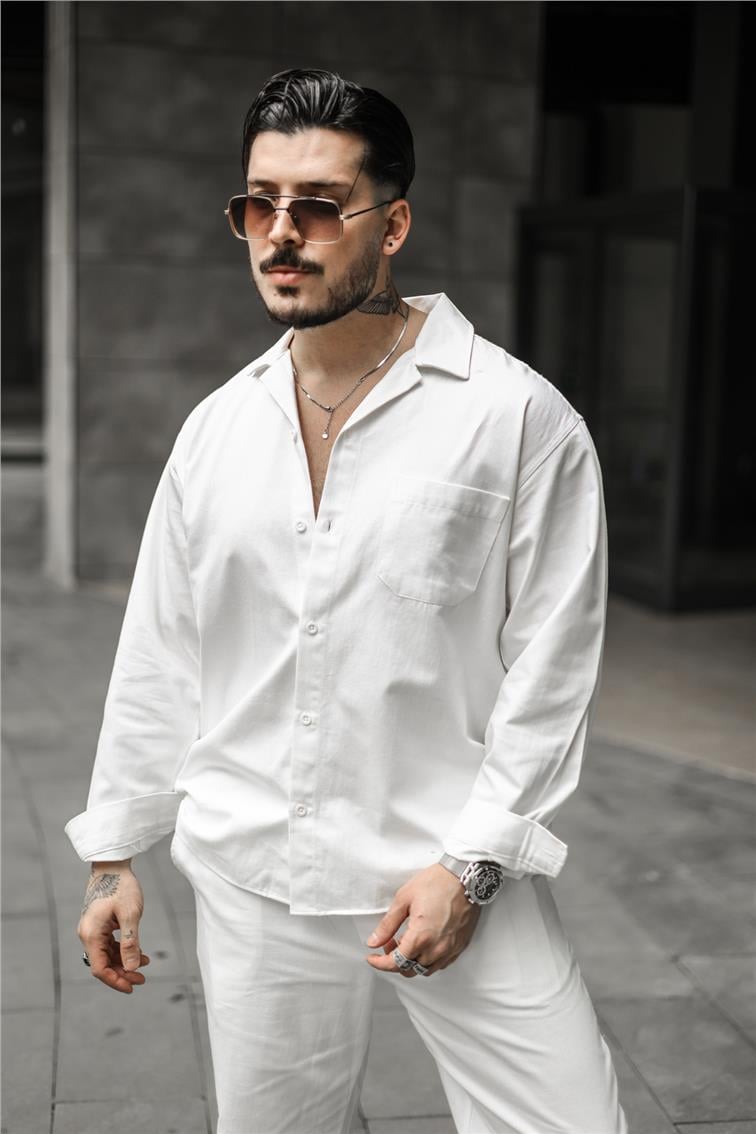 Gabardin Oversize Gömlek Beyaz