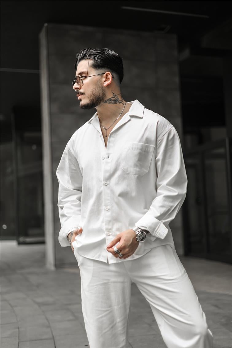 Gabardin Oversize Gömlek Beyaz