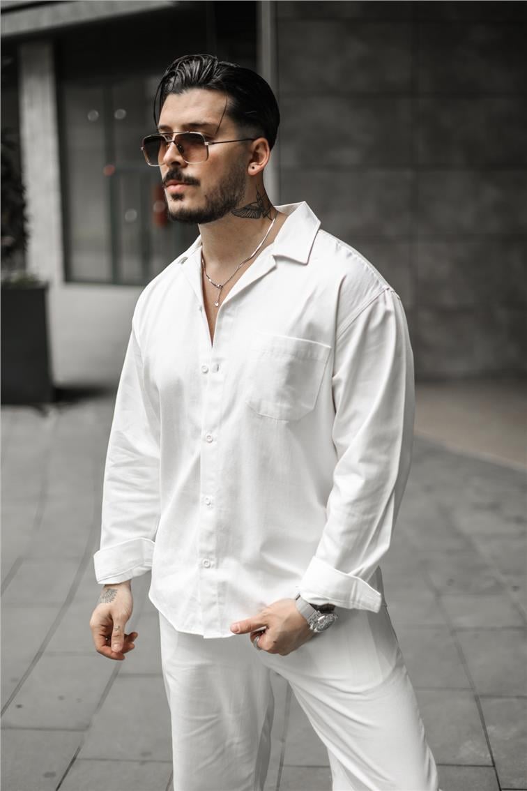 Gabardin Oversize Gömlek Beyaz