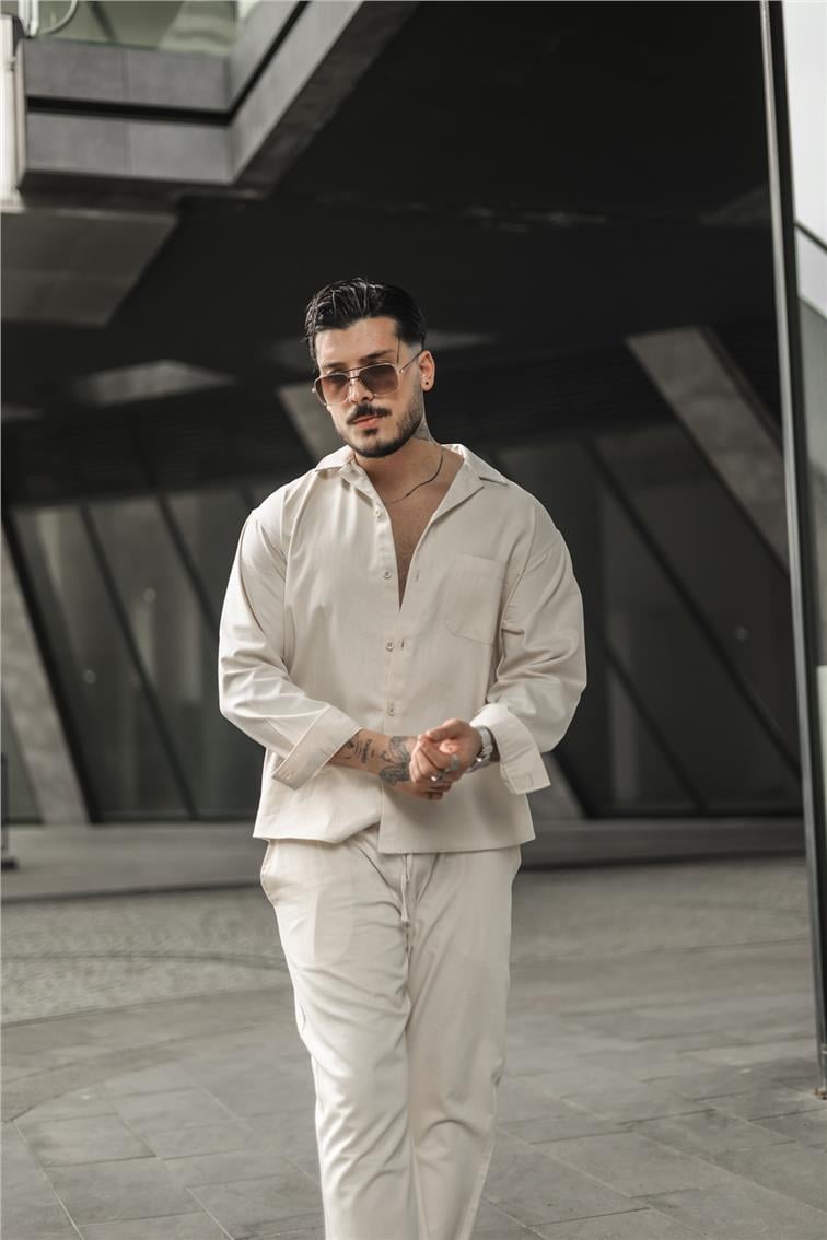 Gabardin Oversize Gömlek Krem