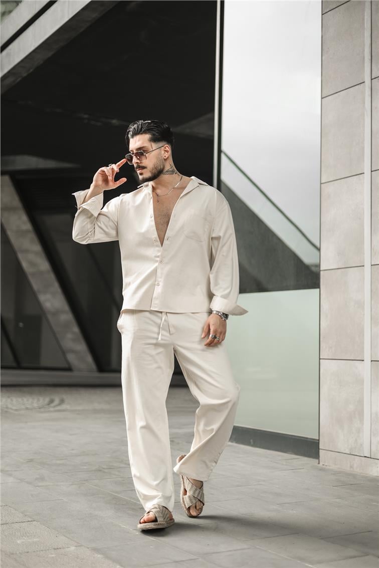 Gabardin Oversize Gömlek Krem