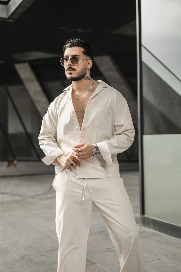 Gabardin Oversize Gömlek Krem