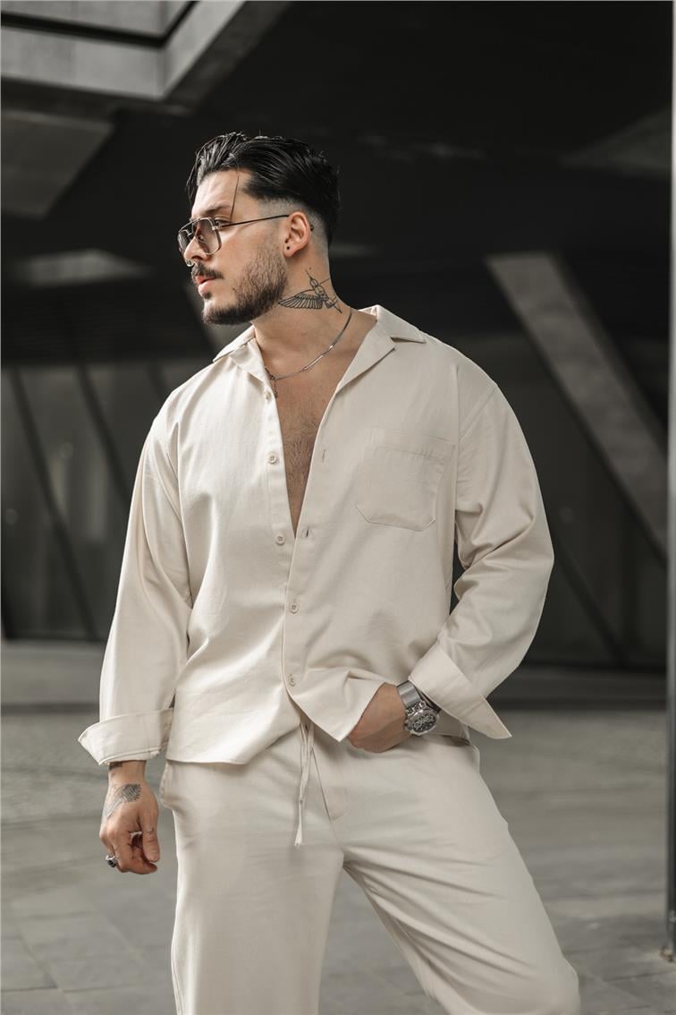 Gabardin Oversize Gömlek Krem